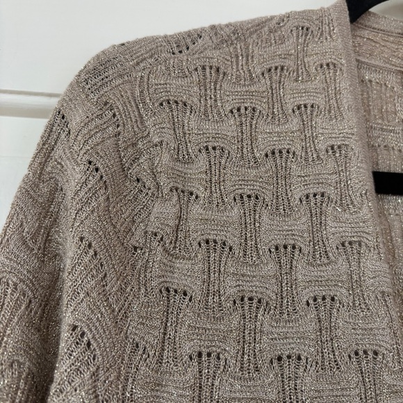 Chicos Travelers Size 1 Cardigan Open Front Metallic Basketweave Chicos Medium - Picture 8 of 14